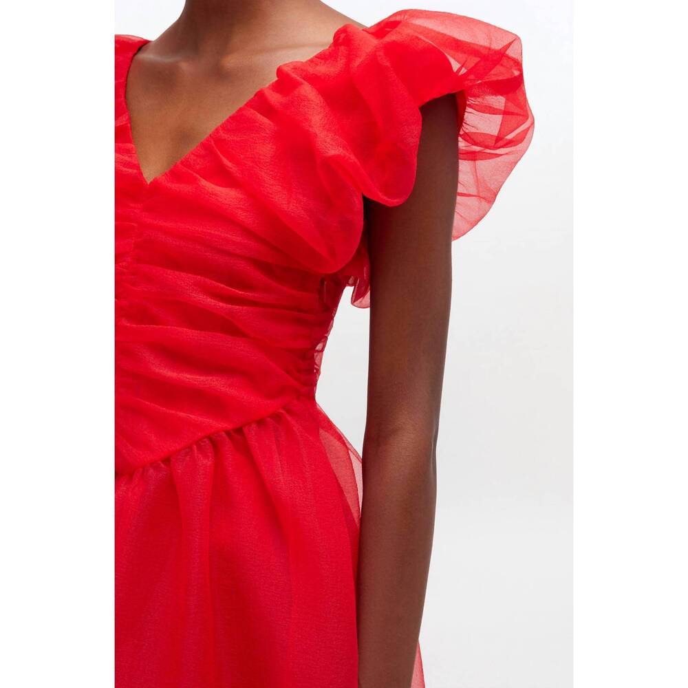 NEW GANNI textured organza long ruched dress in marsred - Picture 4 of 5